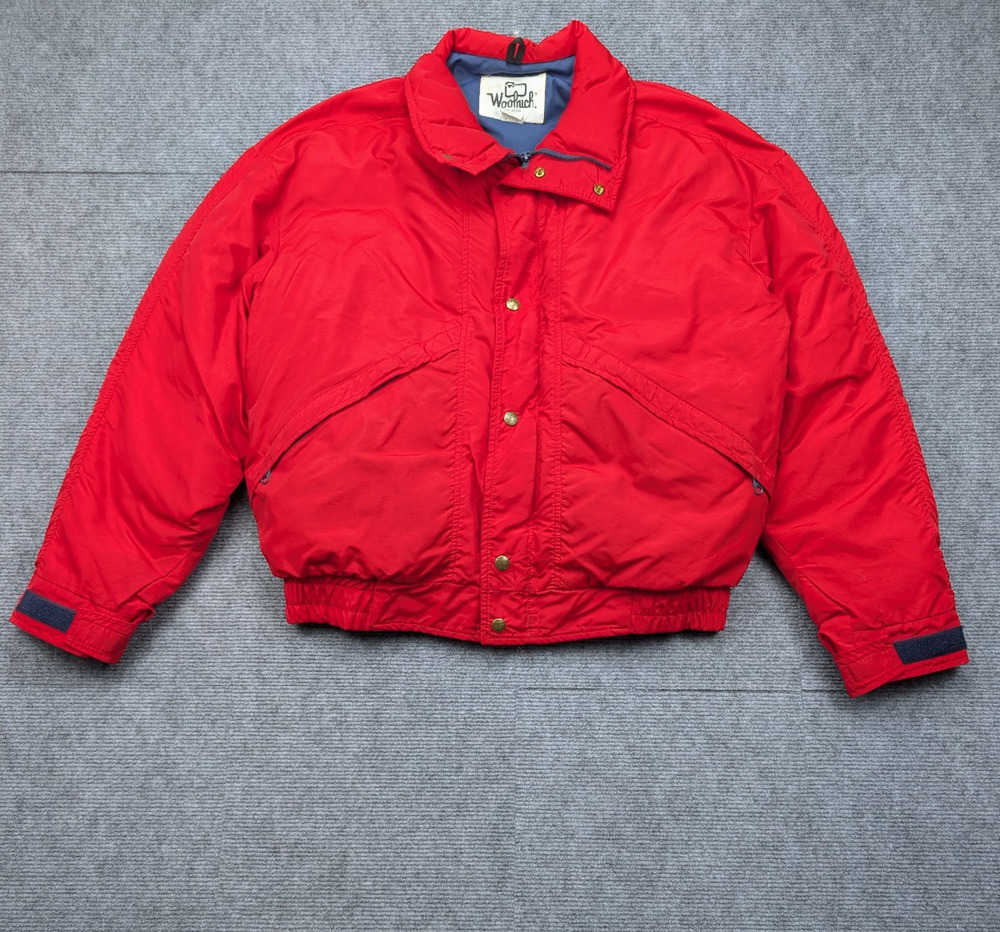 Vintage Woolrich Bomber Jacket Mens Large Red Outdoor Down Puffer Retro USA